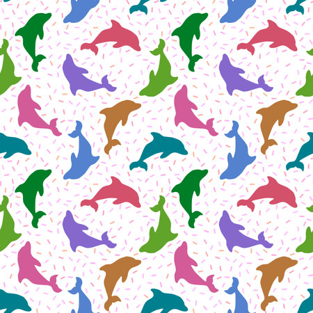 Summer animals seamless dolphins pattern for wrapping paper and kids clothes print and fabrics and linens and swimsuit textiles. high quality illustrationの写真素材