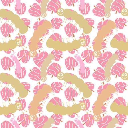 Cartoon summer animals seamless caterpillars and apples pattern for kids clothes print and festive packaging and fabrics and linens and autumn textiles and wrapping paper. high quality illustrationの写真素材