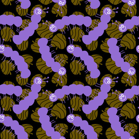 Cartoon summer animals seamless caterpillars and apples pattern for kids clothes print and festive packaging and fabrics and linens and autumn textiles and wrapping paper. high quality illustrationの写真素材