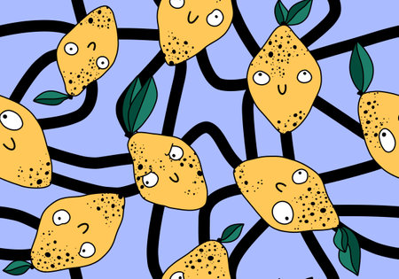 Summer cartoon fruit seamless monster lemon pattern for wrapping paper and fabrics and linens and kids clothes print and festive packaging and fashion textiles. high quality illustrationの写真素材
