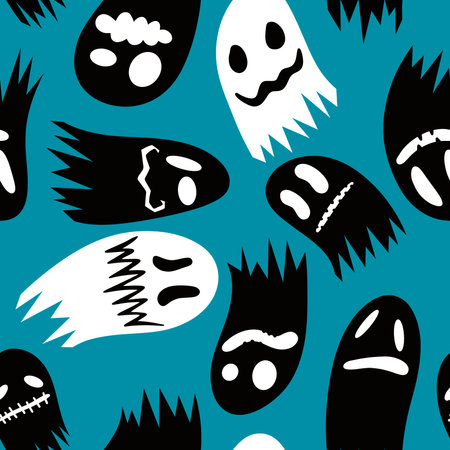 Halloween ghost seamless pattern for wrapping paper and linens and fabrics and kids clothes print and festive accessories and packaging. high quality illustrationの写真素材