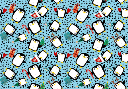 Christmas animals seamless penguin pattern for wrapping paper and fabrics and linens and kids clothes print and new year accessories and winter packaging. high quality illustrationの写真素材