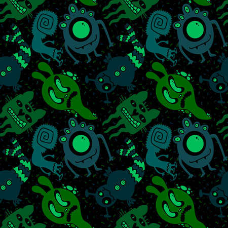 Cartoon monsters seamless emoticons aliens pattern for kids clothes print and wrapping paper and fabrics and linens and kindergarten. high quality illustrationの写真素材