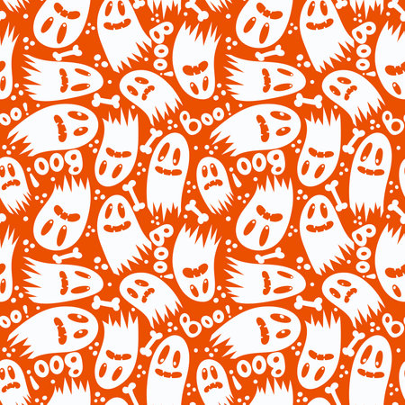 Halloween ghost seamless pattern for wrapping paper and linens and fabrics and kids clothes print and festive accessories and packaging. high quality illustrationの写真素材