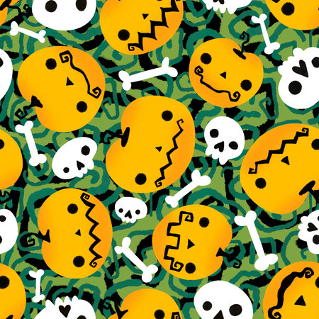 Halloween seamless pumpkins pattern for fabrics and wrapping paper and clothes print and notebooks and accessories and party. high quality illustrationの写真素材