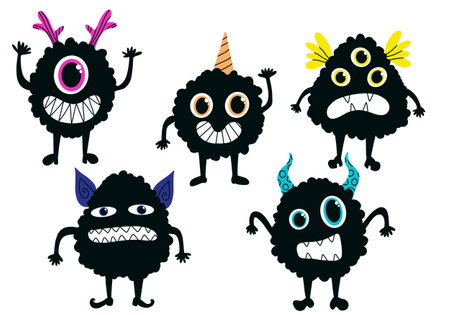 Cartoon monsters set emoticons aliens pattern for kids clothes print and wrapping paper and fabrics and linens and kindergarten. high quality illustrationの写真素材