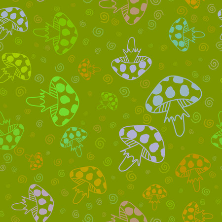 Summer cartoon seamless mushrooms pattern for wrapping paper and fabrics and linens and kids notebooks and fashion textiles and print and autumn accessories. high quality illustrationの写真素材