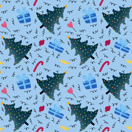 Christmas tree seamless festive balls pattern for wrapping paper and new year gifts box and fabrics and linens and kids clothes print and packaging. high quality illustrationの写真素材