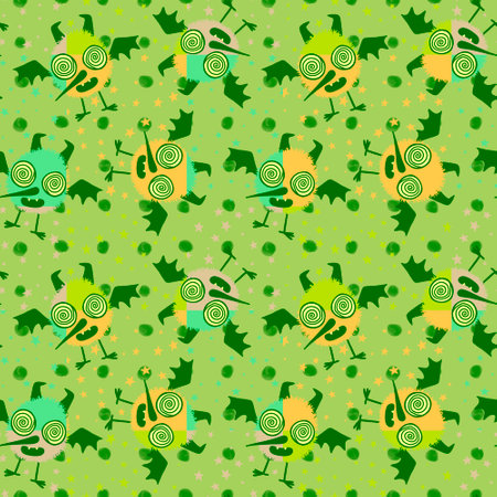 Halloween monsters birds seamless cartoon cute vampire pattern for wallpaper and fabrics and linens and wrapping paper and kids clothes print and festive packaging. high quality illustrationの写真素材