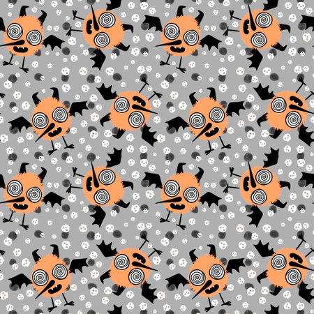 Halloween monsters birds seamless cartoon cute vampire pattern for wallpaper and fabrics and linens and wrapping paper and kids clothes print and festive packaging. high quality illustrationの写真素材