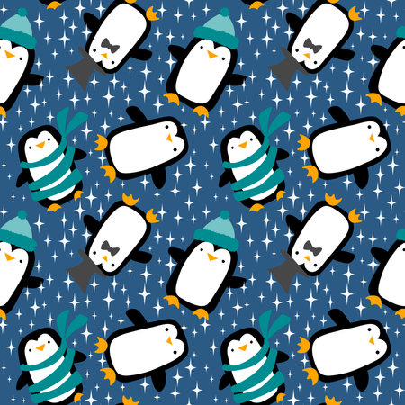 Christmas animals seamless penguin pattern for wrapping paper and fabrics and linens and kids clothes print and new year accessories and winter packaging. high quality illustrationの写真素材