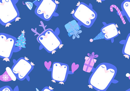 Christmas animals seamless penguin pattern for wrapping paper and fabrics and linens and kids clothes print and new year accessories and winter packaging. high quality illustrationの写真素材