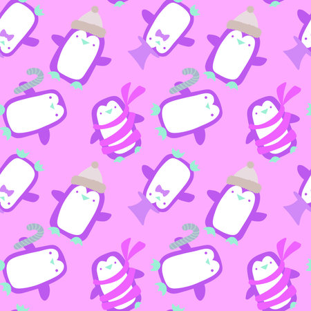 Christmas animals seamless penguin pattern for wrapping paper and fabrics and linens and kids clothes print and new year accessories and winter packaging. high quality illustrationの写真素材