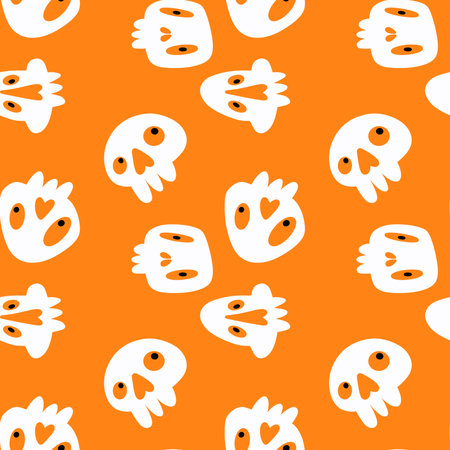 'Cartoon Halloween seamless skulls pattern for wrapping paper and linens and fabrics and kids clothes print and festive accessories and party packaging. high quality photoの写真素材