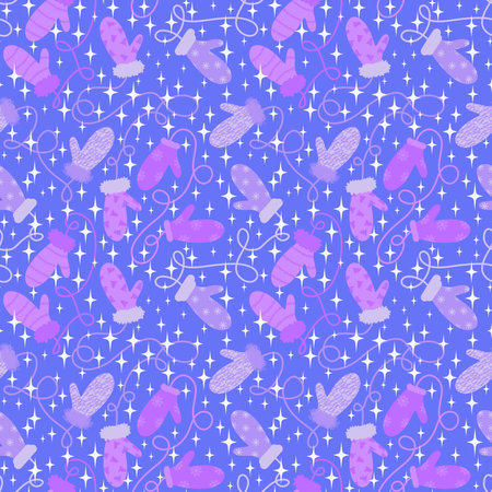 Winter gloves seamless Christmas mittens with snowflakes pattern for wrapping paper and fabrics and linens and kids clothes print and new year packaging and accessories. high quality illustrationの写真素材