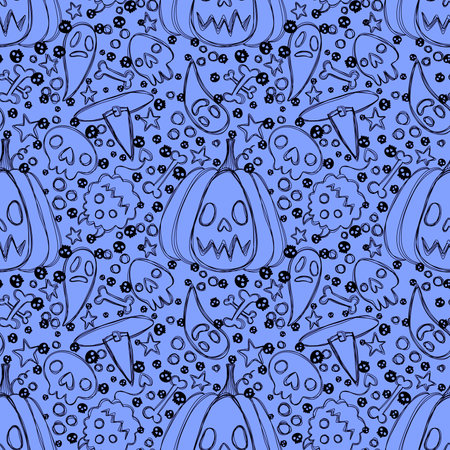 Halloween cartoon seamless pumpkins and witch hat and ghost pattern for wrapping paper and fabrics and kids clothes print and festive packaging and autumn accessories. high quality illustrationの写真素材