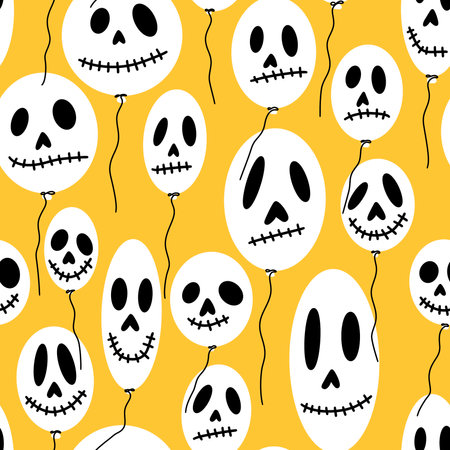 Halloween skulls seamless festive balloons pattern for wrapping paper and fabrics and linens and kids clothes print and autumn accessories and packaging. high quality illustrationの写真素材