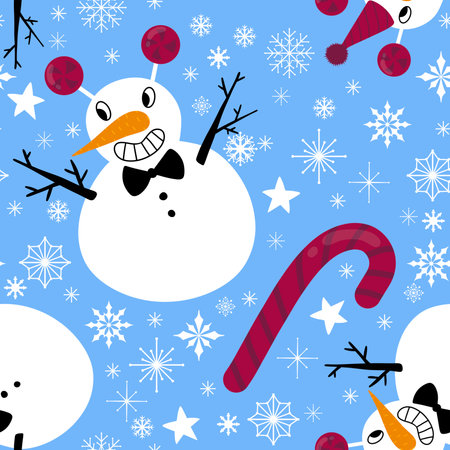 Christmas snowman seamless candy pattern for wrapping paper and fabrics and linens and kids clothes print and new year packaging and Noel accessories. high quality illustrationの写真素材
