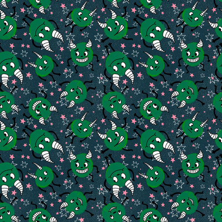 Cartoon monsters seamless emoticons aliens pattern for kids clothes print and wrapping paper and fabrics and linens and kindergarten. high quality illustrationの写真素材
