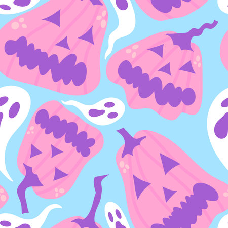 Halloween cartoon pumpkins seamless autumn harvest pattern for wrapping paper and fabrics and kids clothes print and festive packaging and accessories. high quality illustrationの写真素材