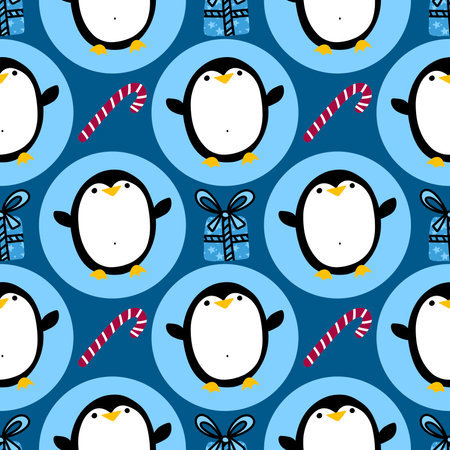 Winter animals seamless cartoon penguin pattern for wrapping paper and kids clothes print and Christmas packaging and fabrics and festive accessories. high quality illustrationの写真素材