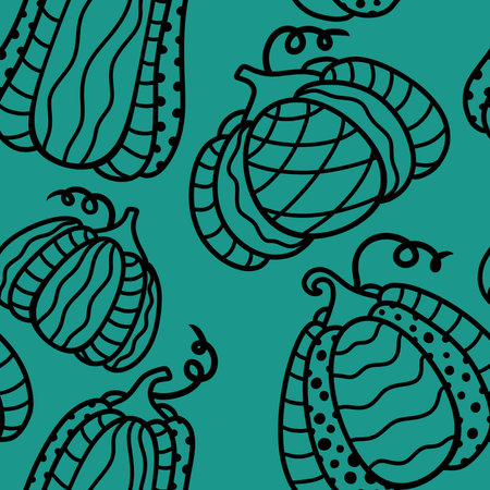 Autumn harvest seamless cartoon pumpkins Halloween pattern for wrapping paper and fabrics and linens and kids clothes print and packaging and kitchen accessories. high quality illustrationの写真素材