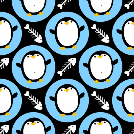 Winter animals seamless cartoon penguin pattern for wrapping paper and kids clothes print and Christmas packaging and fabrics and festive accessories. high quality illustrationの写真素材