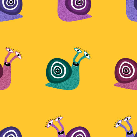 Cartoon animals seamless snails pattern for fabrics and wrapping paper and kids clothes print and festive packaging and kindergarten accessories. high quality illustrationの写真素材