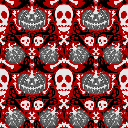 Autumn vegetable harvest seamless Halloween pumpkins pattern for wrapping paper and fabrics and kids clothes print and kitchen and festive packaging and fashion textiles. high quality illustrationの写真素材