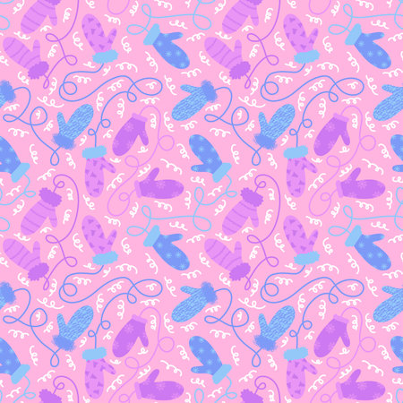 Winter gloves seamless Christmas mittens with snowflakes pattern for wrapping paper and fabrics and linens and kids clothes print and new year packaging and accessories. high quality illustrationの写真素材