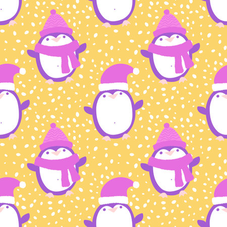 Winter animals seamless cartoon penguin pattern for wrapping paper and kids clothes print and Christmas packaging and fabrics and festive accessories. high quality illustrationの写真素材