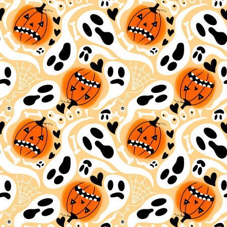 Cartoon autumn vegetable seamless Halloween pumpkins pattern for wrapping paper and fabrics and kids clothes print and fashion textiles and festive packaging. high quality illustrationの写真素材