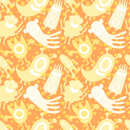 Halloween cartoon monsters seamless aliens pattern for wrapping paper and fabrics and kids clothes print and festive packaging and fashion accessories and school notebooks. high quality photoの写真素材