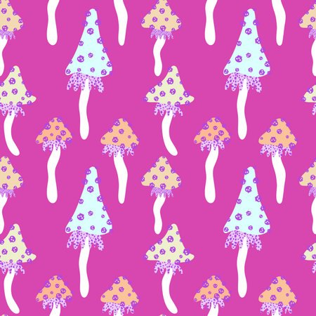 Cartoon autumn harvest seamless Halloween mushrooms with skulls pattern for wrapping paper and fabrics and linens and kids print and festive packaging and accessories. high quality illustrationの写真素材