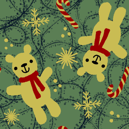 Cartoon toys animals seamless Christmas bears pattern for festive accessories and wrapping paper and kids print and new year accessories and Noel packaging and fabrics. High quality illustrationの写真素材