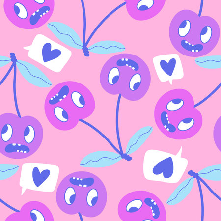Cartoon fruit seamless retro cherry pattern for wrapping paper and fabrics and lines and kids accessories and fabrics textiles and print and packaging. High quality illustrationの写真素材