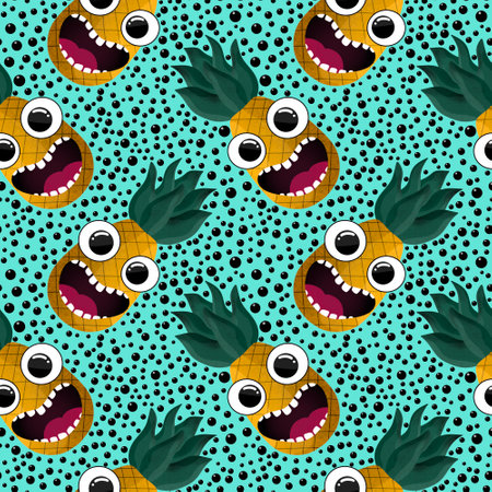 Cartoon retro fruit seamless pineapple pattern for wrapping paper and fabrics and lines and kids clothes print and summer accessories and festive textiles. High quality illustrationの写真素材