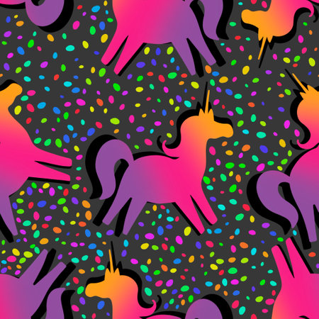 Cartoon magic animals seamless gradient unicorn pattern for wrapping paper and fabrics and lines and kids clothes print and festive packaging and birthday accessories. High quality illustrationの写真素材