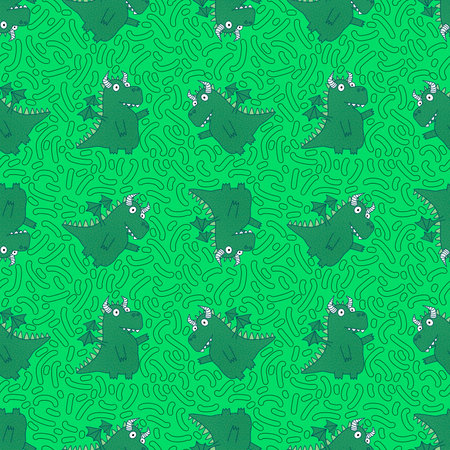 Cartoon animals seamless dragon pattern for wrapping paper and fabrics and lines and kids clothes print and dinosaur packaging and monsters accessories. High quality illustrationの写真素材