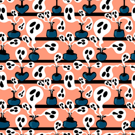 Halloween seamless witch poison bottle pattern for wrapping paper and fabrics and lines and kids clothes print and festive packaging and autumn accessories. High quality illustrationの写真素材