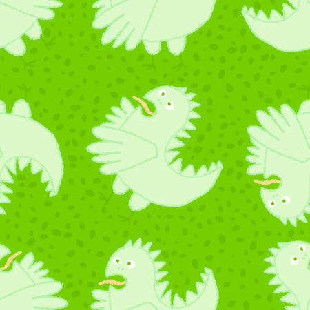 Cartoon retro dragon seamless scribble monsters Middle Ages chicken pattern for Christmas wrapping paper and new year accessories and fabrics and lines and textiles. High quality illustrationの写真素材