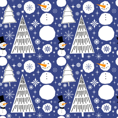 Christmas tree abstract seamless geometry snowflakes and snowman pattern for wrapping paper and...