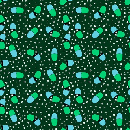 Halloween medicine seamless pills and ghost and skulls pattern for wrapping paper and fabrics and lines and autumn packaging and doctors textiles. High quality illustrationの写真素材