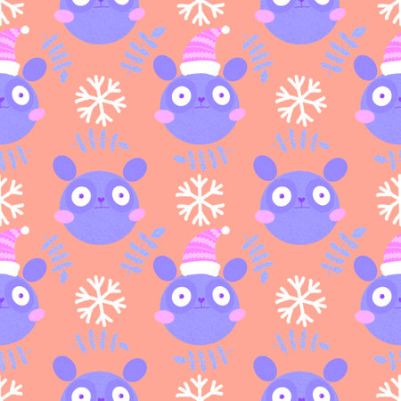 Christmas animals seamless bears panda pattern for wrapping paper and fabrics and lines and kids clothes print and winter accessories and new year packaging. High quality illustrationの写真素材