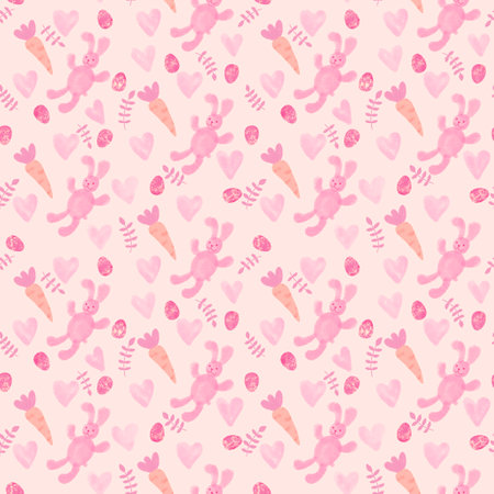 Watercolor Easter animals seamless carrot and rabbit pattern for wrapping paper and fabrics and lines and kids clothes print and packaging festive and kitchen accessories. High quality illustrationの写真素材