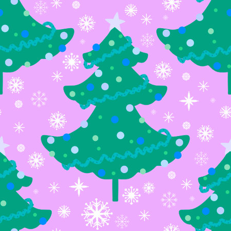 Cartoon retro seamless Christmas tree and balls pattern for wrapping paper and fabrics and lines and kids clothes print and new year packaging and festive accessories. High quality illustrationの写真素材