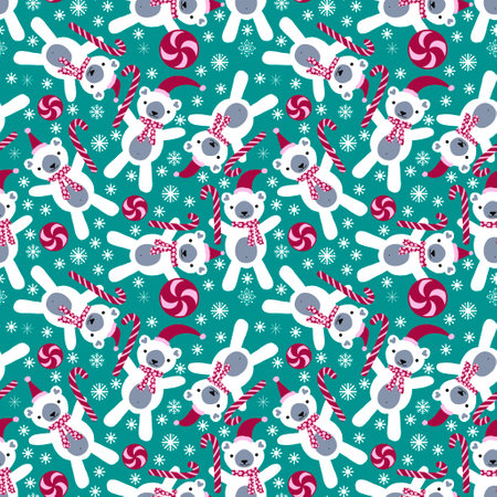 Christmas animals seamless bears pattern for wrapping paper and fabrics and lines and kids clothes print and winter accessories and new year packaging. High quality illustrationの写真素材