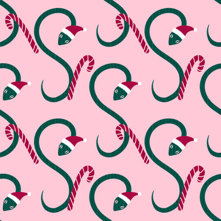 Christmas cartoon animals seamless snake and Santa hat pattern for new year wrapping paper and...