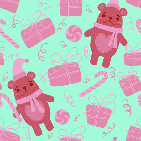 Christmas animals seamless bears pattern for wrapping paper and fabrics and lines and kids clothes print and winter accessories and new year packaging. High quality illustrationの写真素材