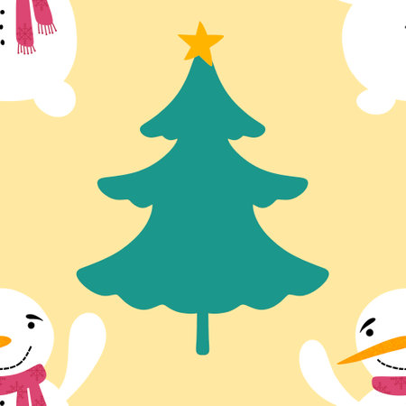 Cartoon winter ice seamless snowman and snowflakes pattern for wrapping paper and fabrics and lines and Christmas packaging and new year accessories. High quality illustrationの写真素材